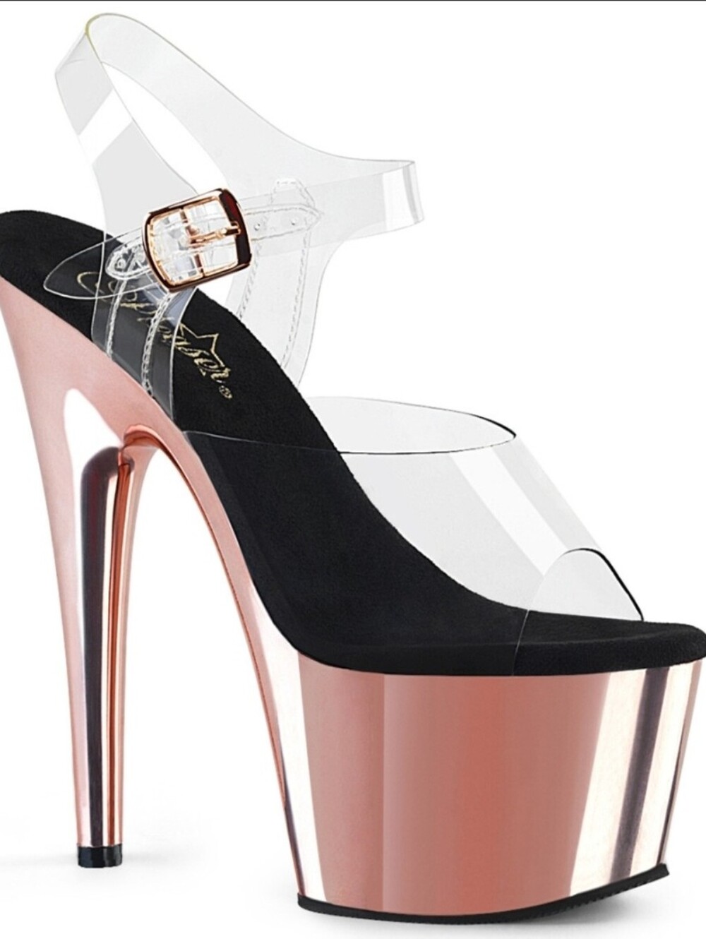 Pleaser Adore-708 Clear Rose Gold Chrome Platform Heels Size 8
